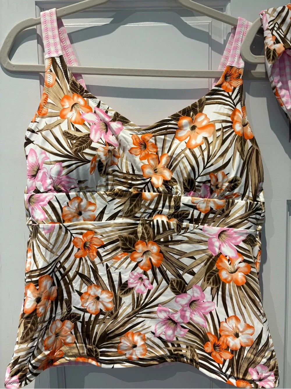 NWT Lands' End Pink Gingham ReversibleTankini Top and High-Waist Bikini Bottoms
